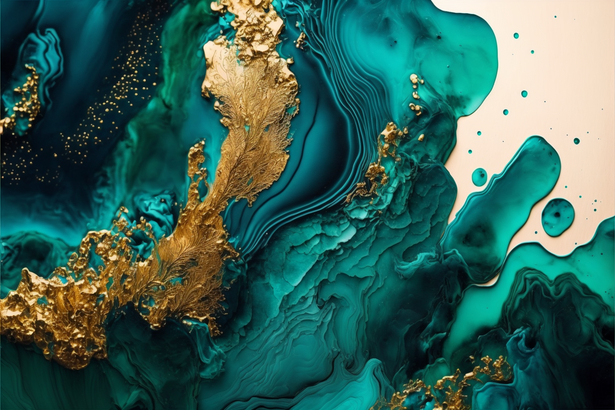  Abstract Teal Ink with Gold Glitters Background
